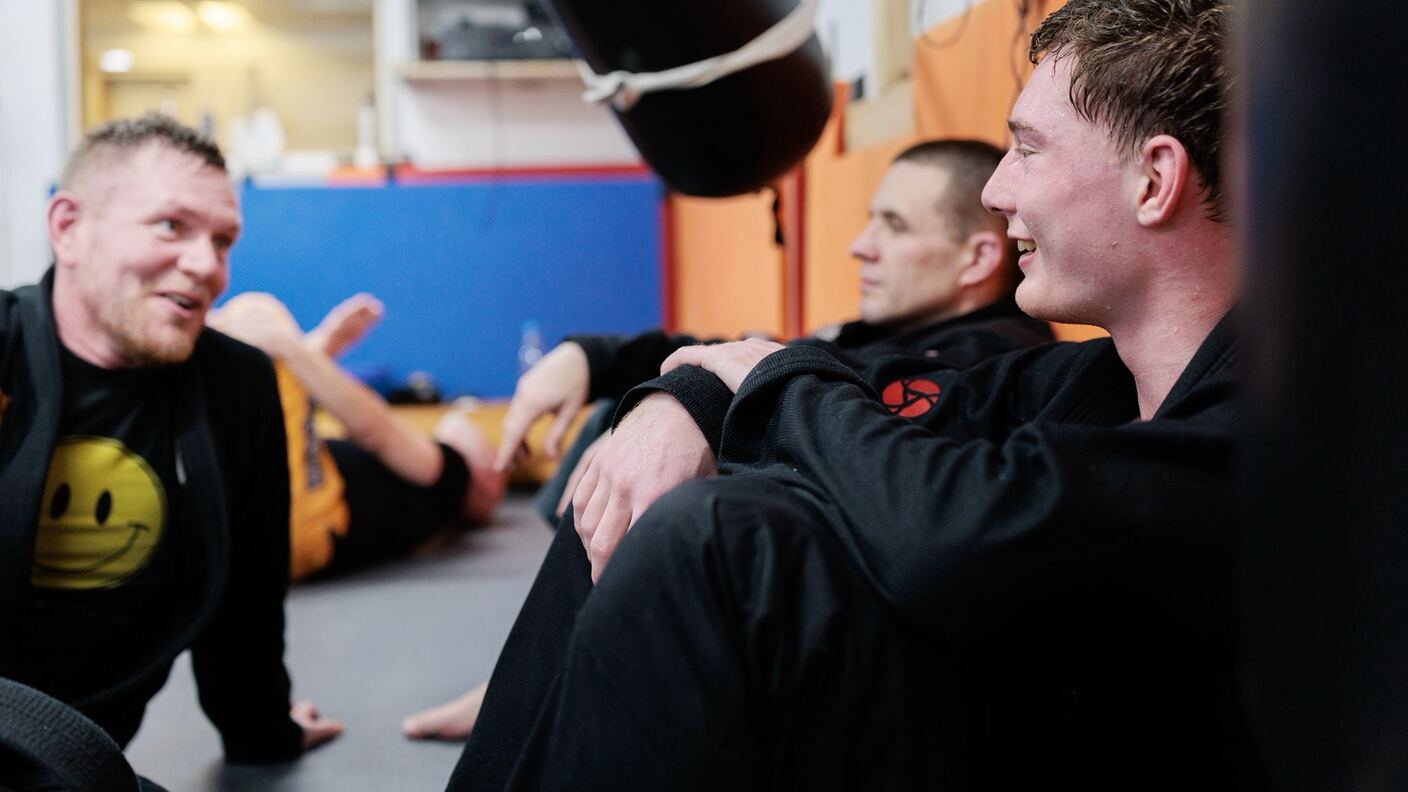 Talking with friends after sparring session